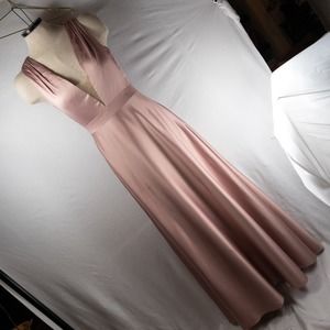 Allure Bridesmaids Formal Maxi Floor Length Satin Dress Blush Dusty Rose Pink‎